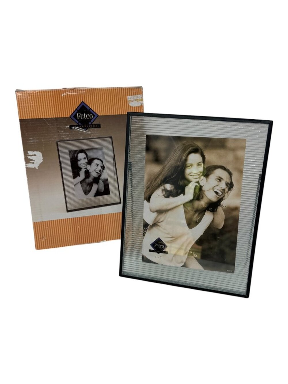 Vintage‎ Fetco 5x7 Silver Textured Glass Photo Frame NOS Modern Style 1990s
